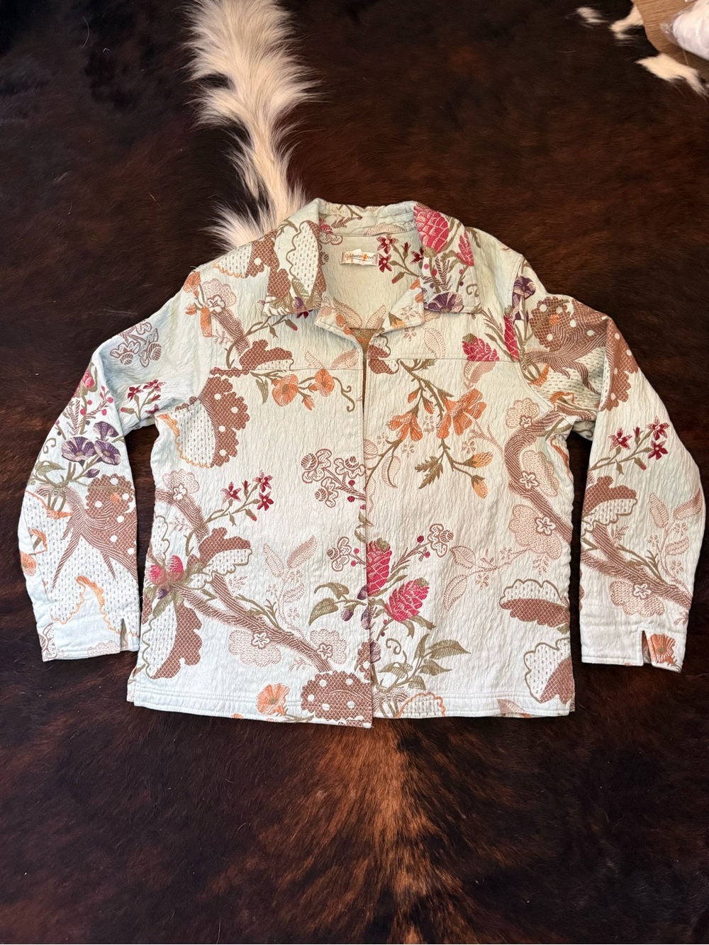 Vintage Coldwater Creek Floral Lightweight Quilted Open-Front Jacket Size L/XL